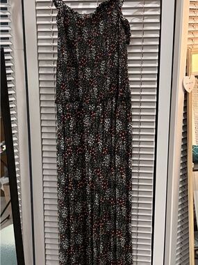 Black Floral Flowy Jumpsuit with Pink and White Dots